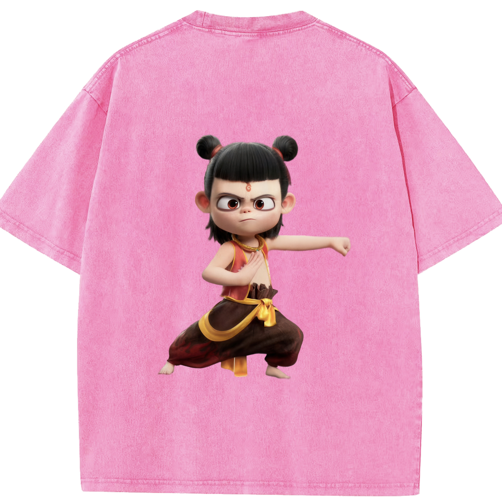 （画像用） Ne Zha 2 ナタ 魔童の大暴れ 綿100% ヴィンテージ風 半袖Tシャツ（背面プリント）